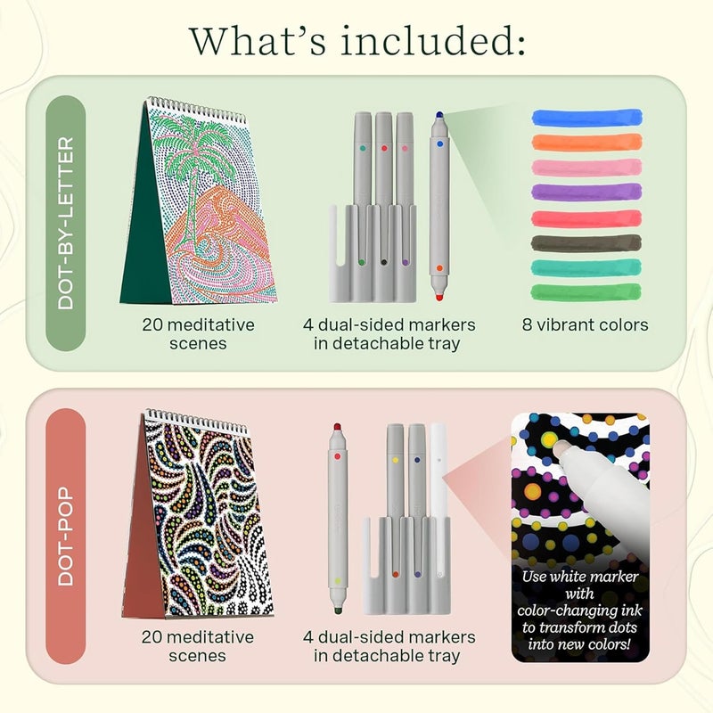 LifeLines FlowArt Activity Pad, 4-Pack - Guided Art Meditations with Markers - Color by Number/Letter, Dot Art and More Coloring Books for Teens, Adults & Seniors - Image 3